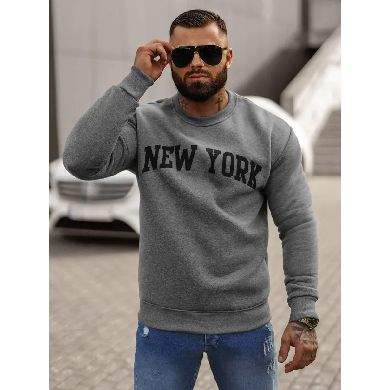 Vyriškas pilkos spalvos džemperis be gobtuvo New York JS/8B1362/5