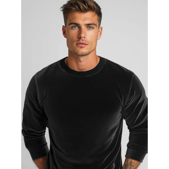 Vyriškas velūrinis  juodos spalvos džemperis Drain JS/8B1166/3