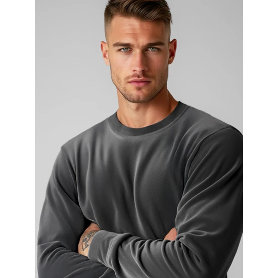 Vyriškas velūrinis tamsiai pilkos spalvos džemperis Drain JS/8B1166/6