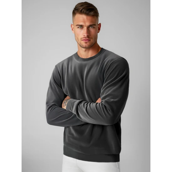 Vyriškas velūrinis tamsiai pilkos spalvos džemperis Drain JS/8B1166/6