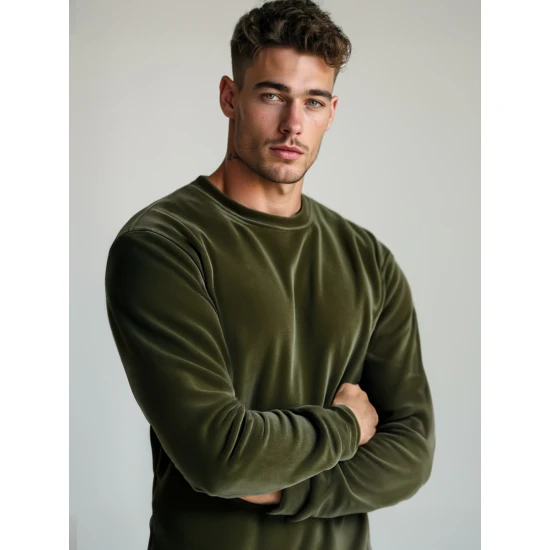 Vyriškas velūrinis žalios spalvos džemperis Drain JS/8B1166/29