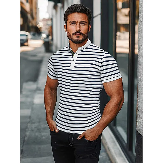 Men's white striped polo shirt Donat O/PA6636