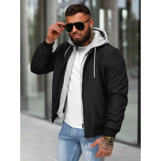 Vyriška juoda striukė su gobtuvu Eidan JS/84M3031/392