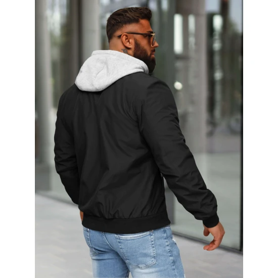 Vyriška juoda striukė su gobtuvu Eidan JS/84M3031/392