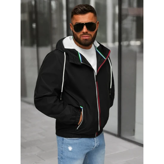 Vyriška juoda striukė su gobtuvu Pyter JS/31M5069/392