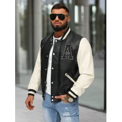 Odinė bomber juoda balta striukė Alfa