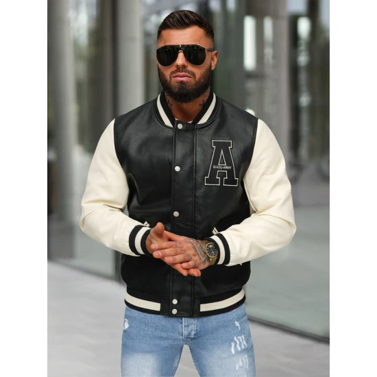 Odinė bomber juoda balta striukė Alfa JS/11Z8112