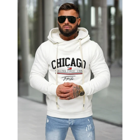 Vyriškas baltas džemperis su gobtuvu Chicago O/TT30508
