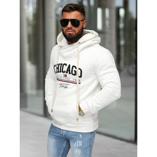 Vyriškas baltas džemperis su gobtuvu Chicago O/TT30508