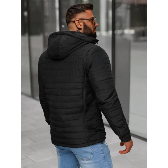 Vyriška juoda dygsniuota striukė su gobtuvu Valter JS/5M3276/392