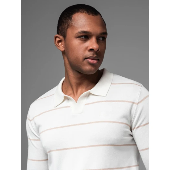 Vyriški polo marškinėliai ilgomis rankovėmis baltos spalvos Don V4 OM-POLS-0146