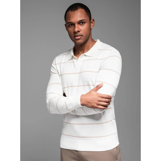 Vyriški polo marškinėliai ilgomis rankovėmis baltos spalvos Don V4 OM-POLS-0146