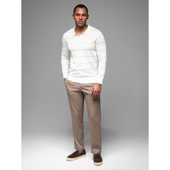 Vyriški polo marškinėliai ilgomis rankovėmis baltos spalvos Don V4 OM-POLS-0146