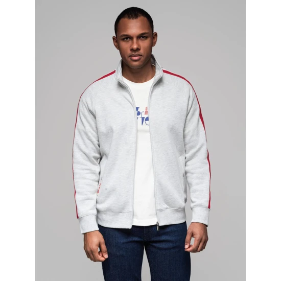 Vyriškas pilkos spalvos megztinis aukštu kaklu Olin V1 OM-SSZP-0219