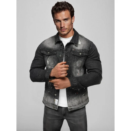 Vyriška juoda džinsinė striukė Soman Striukės