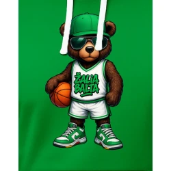 Vyriškas žalias džemperis su gobtuvu Žalia Balta meškinas-kamuolys