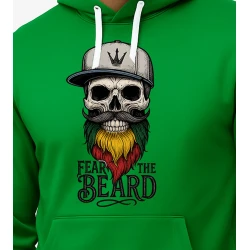 Vyriškas žalias džemperis su gobtuvu Kaukolė barzda-pilka kepurė