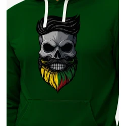 Tamsiai žalias džemperis su gobtuvu Kaukolė barzda-šukuosena