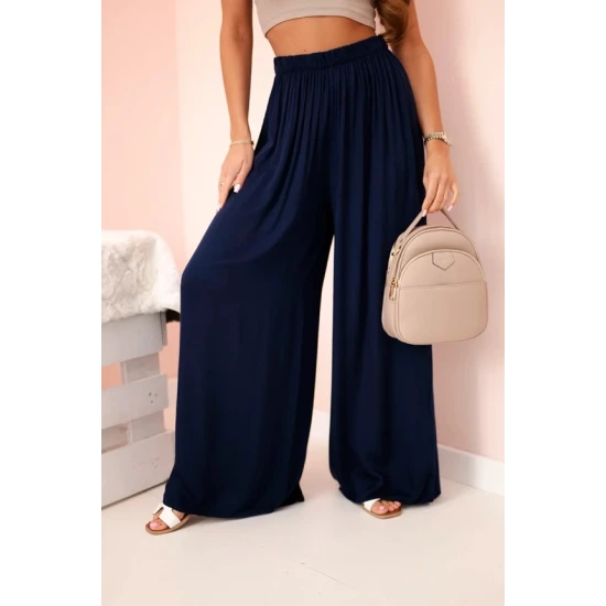 Moteriškos plačios tamsiai mėlynos spalvos kelnės Andi 31721