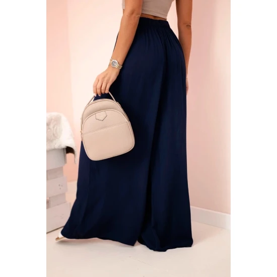 Moteriškos plačios tamsiai mėlynos spalvos kelnės Andi 31721