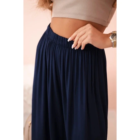 Moteriškos plačios tamsiai mėlynos spalvos kelnės Andi 31721