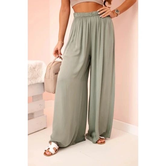 Moteriškos plačios chaki spalvos kelnės Andi 31719