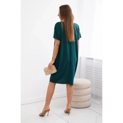Tamsiai žalios spalvos suknelė su kišenėmis ir pakabuku Deli