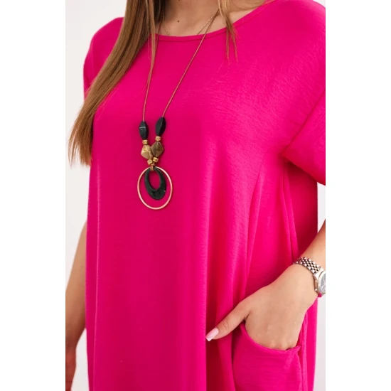 Rožinės spalvos suknelė su kišenėmis ir pakabuku Deli 28766