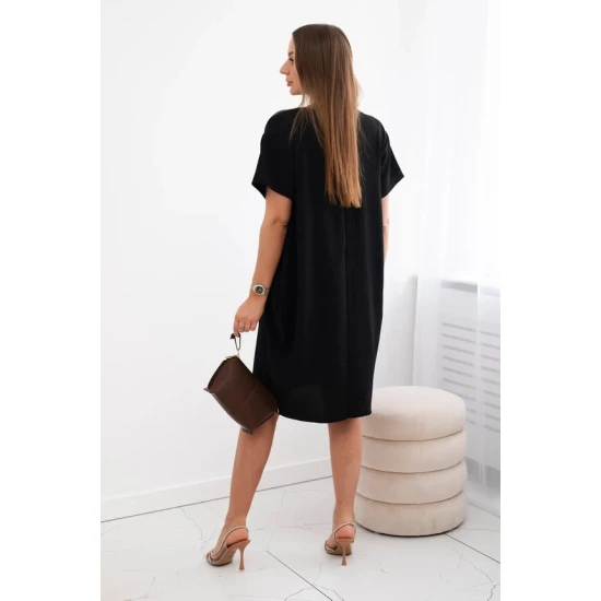 Juodos spalvos suknelė su kišenėmis ir pakabuku Deli 28770