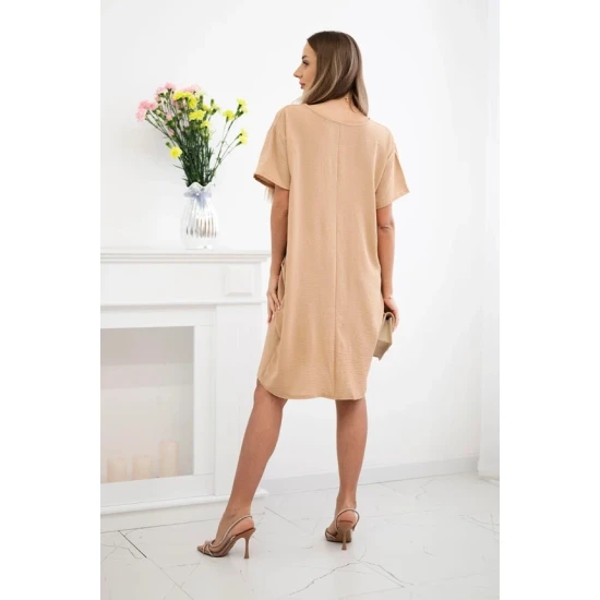 Rudos spalvos suknelė su kišenėmis ir pakabuku Deli 28769