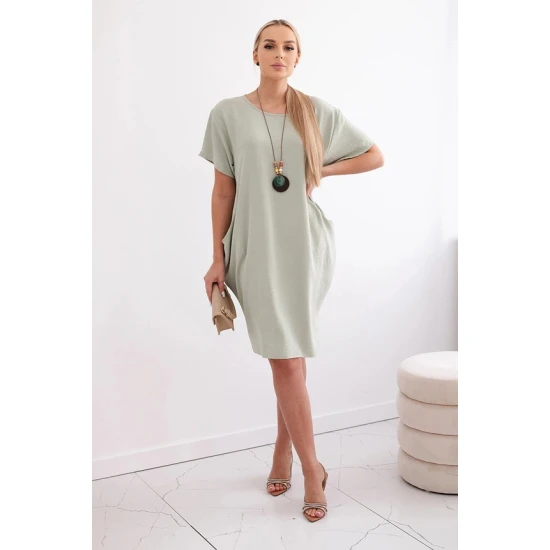 Pilkos spalvos suknelė su kišenėmis ir pakabuku Deli 29295