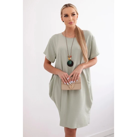 Pilkos spalvos suknelė su kišenėmis ir pakabuku Deli 29295