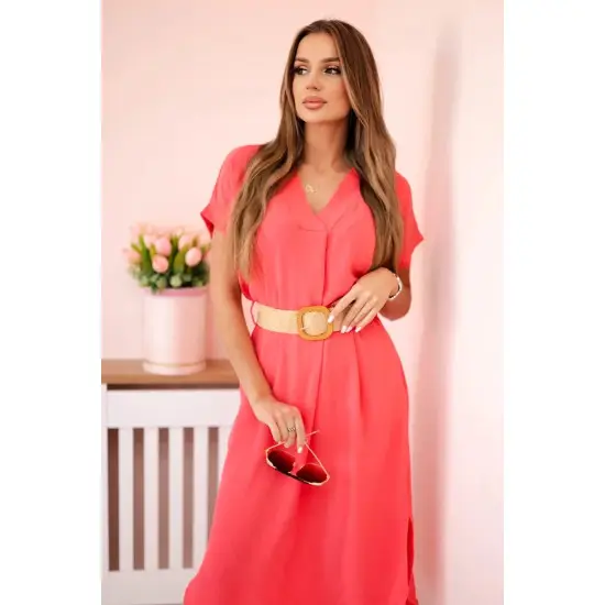 Moteriška ryškiai rožinė suknelė su diržu Amber 27656