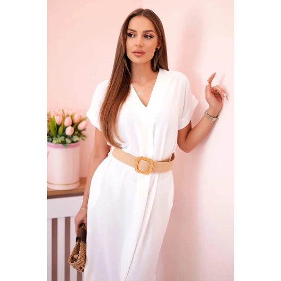 Moteriška balta suknelė su diržu Amber 27660