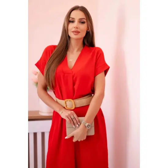 Moteriška raudona suknelė su diržu Amber 27655