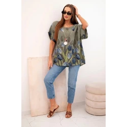 Moteriški chaki marškiniai su gėlėmis Limon