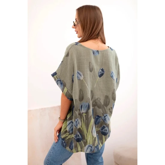 Moteriški chaki marškiniai su gėlėmis Limon 32065