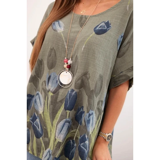 Moteriški chaki marškiniai su gėlėmis Limon 32065