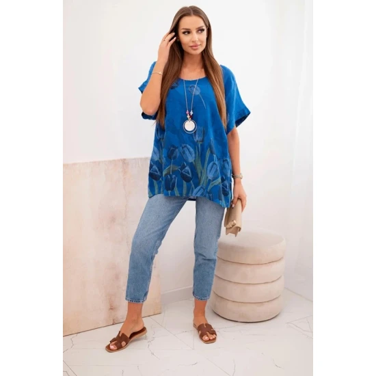 Moteriški tamsiai mėlyni marškiniai su gėlėmis Limon 32064