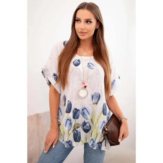 Moteriški balti marškiniai su gėlėmis Limon 32061