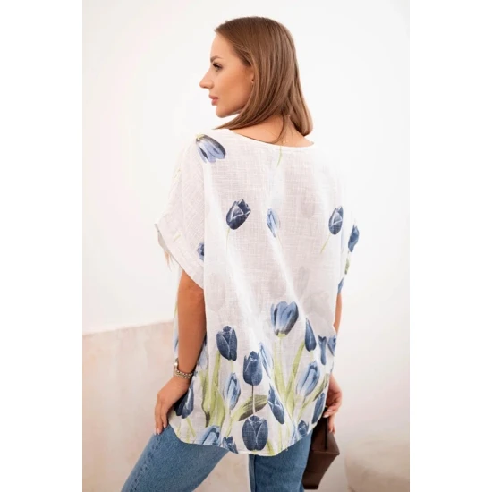 Moteriški balti marškiniai su gėlėmis Limon 32061