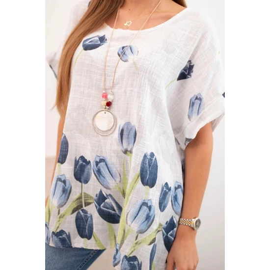 Moteriški balti marškiniai su gėlėmis Limon 32061