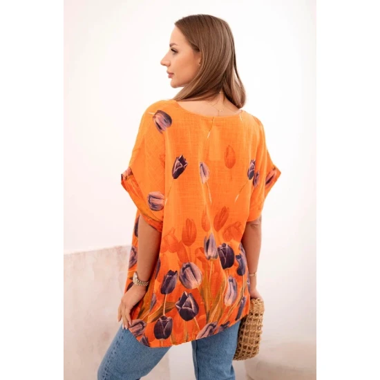 Moteriški oranžiniai marškiniai su gėlėmis Limon 32060