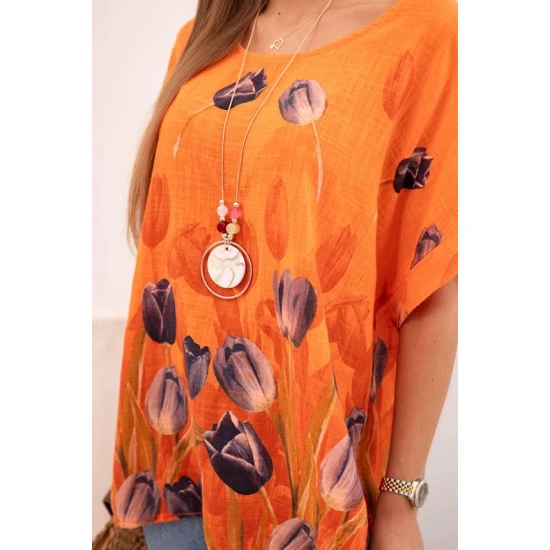 Moteriški oranžiniai marškiniai su gėlėmis Limon 32060