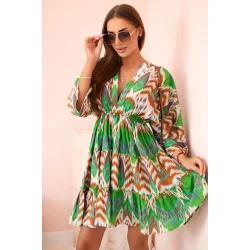 Moteriška žalia suknelė plačiomis rankovėmis Wave