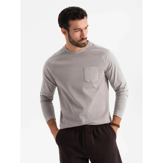 Vyriška pilki marškinėliai ilgomis rankovėmis Doug V7 OM-LSCL-0109