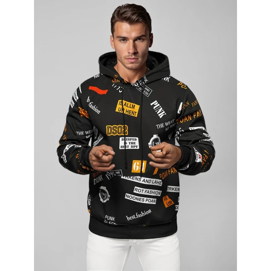 Vyriškas juodas džemperis su gobtuvu Rot Fashion JS/8B1250/3Z