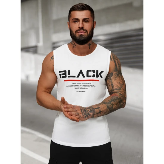 Baltos spalvos vyriški marškinėliai be rankovių Black JS/8B1712/1