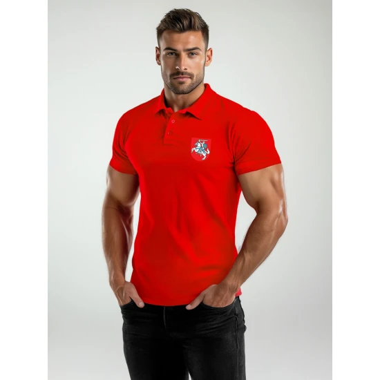Vyriški raudoni polo marškinėliai Herbas JS/8T80