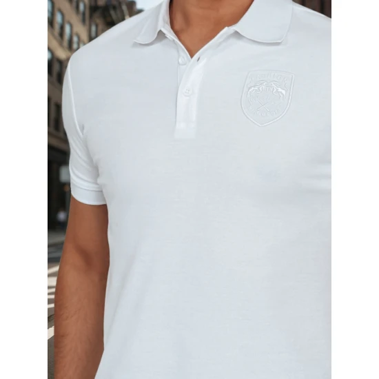 Vyriški baltos spalvos polo marškinėliai su logotipu Emb PX0627